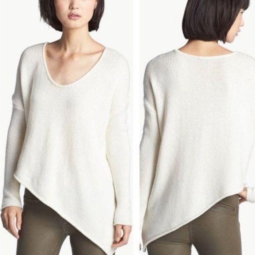 Helmut Lang Asymmetrical Wool Sweater – Ivory, Soft Knit, Size Medium